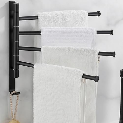 Gatuida Heavy Duty Wall-Mounted 4-bar Swivel Towel Rack Industrial Rustic Towel Holder for Bathroom Storage Black Rotatable Multi-arm