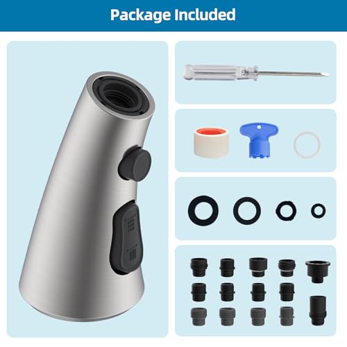 Curve Kitchen Faucet Sprayer Head Compatible with Kohler, Brushed Nickel | NSF/ANSI/CAN 372 Certified, 14 Adapter Kit for Universal Fit Use, 3 Function Pull Down Sink Faucet Spray Head Replacement - color: Brushed Nickel, style: Curve Design