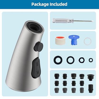 Curve Kitchen Faucet Sprayer Head Compatible with Kohler, Brushed Nickel | NSF/ANSI/CAN 372 Certified, 14 Adapter Kit for Universal Fit Use, 3 Function Pull Down Sink Faucet Spray Head Replacement - color: Brushed Nickel, style: Curve Design