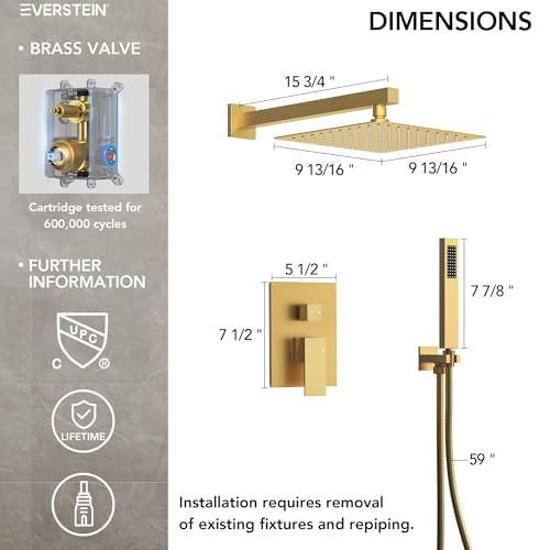 10" High-Pressure Rainfall Shower System with Handheld Spray, Wall Mount Bathroom Shower Faucet Set with Valve (Brushed Gold) - color: Brushed Gold