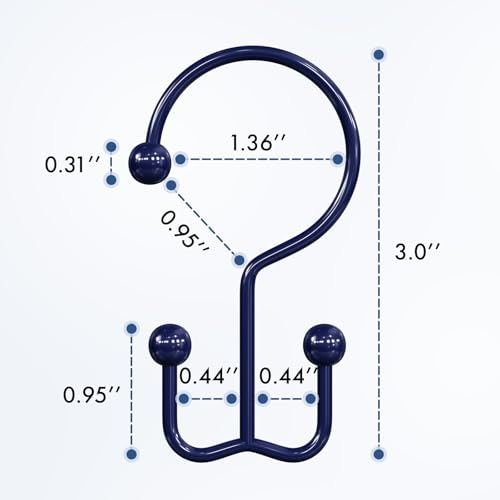 Bathway Shower Curtain Hooks Blue Shower Curtain Rings, 12 Pcs Double Hook Shower Curtain Hooks Rings Shower Curtain Hangers Rust Proof, Metal Shower Hooks for Bathroom Shower Curtain Rod - color: Blue, style: Minimalist