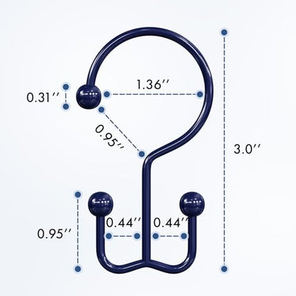 Bathway Shower Curtain Hooks Blue Shower Curtain Rings, 12 Pcs Double Hook Shower Curtain Hooks Rings Shower Curtain Hangers Rust Proof, Metal Shower Hooks for Bathroom Shower Curtain Rod - color: Blue, style: Minimalist