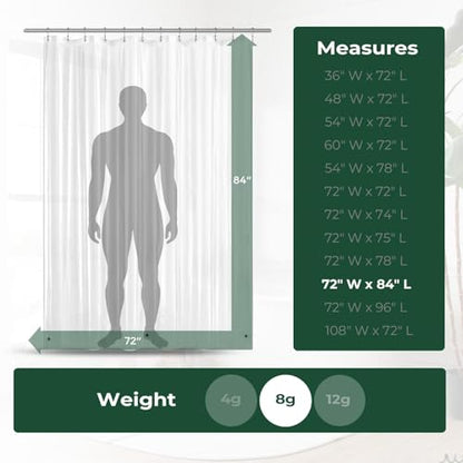 Clear Shower Curtain Liner with Side Suction Cups, Premium PEVA Plastic Shower Liner with 3 Magnets, Waterproof Bathroom Curtain, 72 x 84, Heavy Duty Clear - color: 2. 8g Clear, size: 72"W x 84"L (Pack of 1)