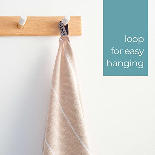 Cacala 100% Turkish Cotton Kitchen Tea Towels, Highly Absorbent Luxury Soft Quick Drying Dish Towel with Hanging Loop for Gym, Yoga, Bath, Sports, Cleaning and Kitchen (23 x 36), Beige - color: Beige