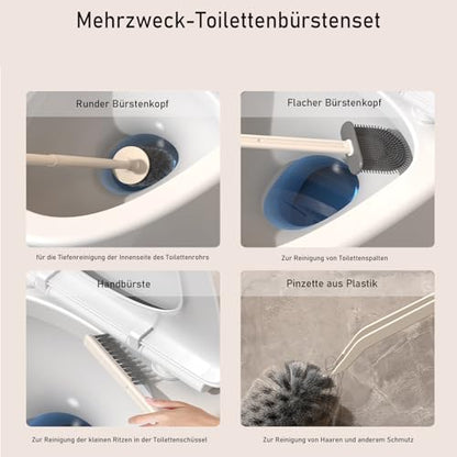 Basaza Toilet Brush and Holder Set Toilet Bowl Cleaning Brush and Holder for Bathroom 4 in 1 White Toilet Bowl Cleaner Brushes & Holders Floor Standing or Wall Mounted - color: White 4 in 1 Toilet Brush Set