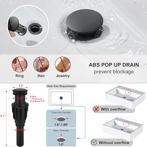 Midanya Waterfall Tall Bathroom Vessel Sink Faucet,Matte Black | with 24” cUPC Water Hoses,Pop Up Drain without Overflow,for 1 hole Vanity,RV,Lavatory,Bowl,Farmhouse,SUS304,Single Handle - color: Black