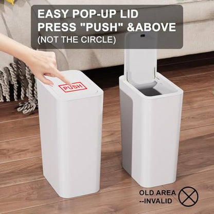 N. NETDOT Bathroom Trash Can with Lid 3 Pack Set,2 Packs 4Gal Slim Kitchen Trash Can and 1 Pack 2.6Gal Garbage Can,Small Trash Bin/Waste Basket for Bedroom,Office(Off White) - color: Off White, size: 2 X 4 Gal & 1 X 2.6 Gal