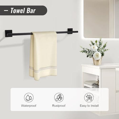 YACVCL Matte Black Towel Bar Set 10-Piece Bathroom Hardware Accessories Set,Black Bathroom Towel Holder Set 23.6 Inch Towel Bar Stainless Steel Wall Mounted Towel Rack Set - color: Matte Black, size: 10 Pieces