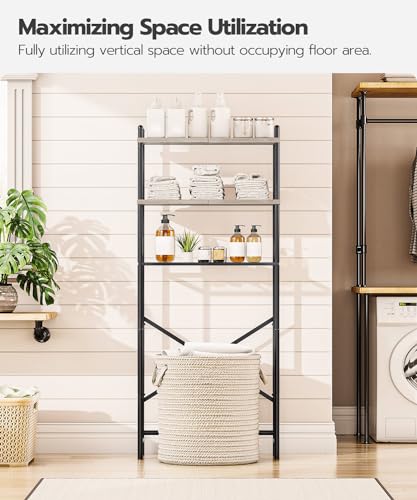 HOOBRO Over the Toilet Storage, 3-Tier Over Toilet Bathroom Organizer, Freestanding Above Toilet Shelf with Adjustable Feet, Space Saving, Easy Assembly, Greige and Black BG63TS01 - color: Greige + Black