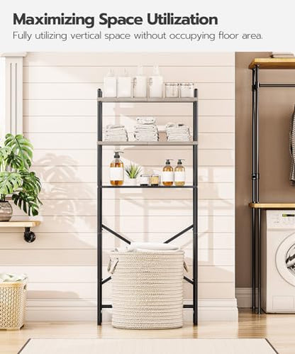 HOOBRO Over the Toilet Storage, 3-Tier Over Toilet Bathroom Organizer, Freestanding Above Toilet Shelf with Adjustable Feet, Space Saving, Easy Assembly, Greige and Black BG63TS01 - color: Greige + Black