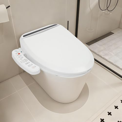 Electric Bidet Toilet Seat, Smart Heated Toilet Seat with Remote Control, Round Bidet Seat with Warm Water, Dryer, Turbo Wash, Feminine Washing, Night Light, Bidet Attachment for Toilet