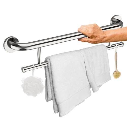 Polished Chrome Grab Bar with Towel Holder, Grab Bars for Shower 24 Inch | Stainless Steel Bathroom Grab Bar, Shower Towel Bar, Wall Mount Safety Grab Rail for Senior Elderly, Handicap Support Bars - color: towel grab bar - chrome, size: 24 Inch