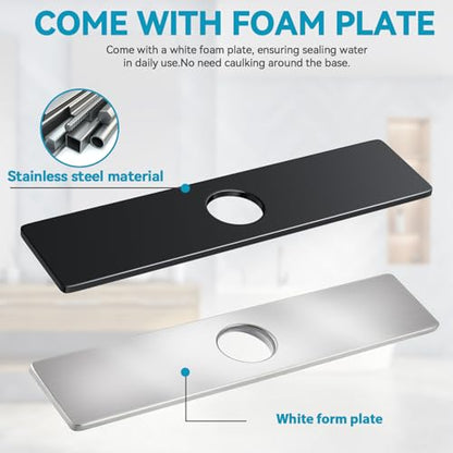 MAAYAYA 10" Rectangle Kitchen Sink Deck Plate, Faucet Hole Cover, 1or3 Hole | MAAYAYA Matte Black Rectangular Deck Plate Escutcheon, 304 SS, Foam Gasket; Installs with Faucet Hardware, no Extra Nuts - color: Black-Rect