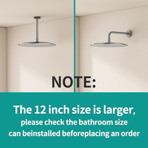 All Metal Rain Shower Head - Heavy Duty Stainless Steel, Easy Install, High Water Flow, Ultra-Thin Modern Design for Bathroom (Brushed Nickel, 12) - color: Brushed Nickel, size: 12