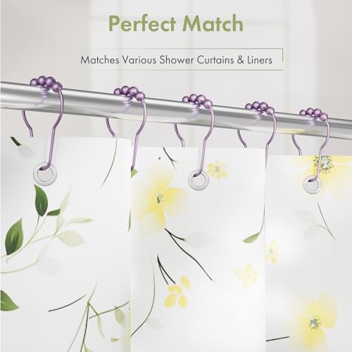 Shower Curtain Hooks, Rust Resistant Purple Shower Curtain Hooks for Bathroom, Stainless Steel Glide Shower Hooks Hangers for Bathroom Shower Rods Curtains, Set of 12 Hooks, Greyish-Purple - color: Greyish-purple, style: Single Hooks