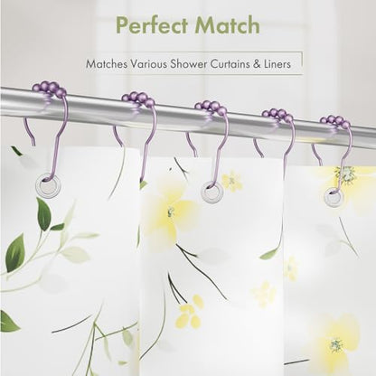 Shower Curtain Hooks, Rust Resistant Purple Shower Curtain Hooks for Bathroom, Stainless Steel Glide Shower Hooks Hangers for Bathroom Shower Rods Curtains, Set of 12 Hooks, Greyish-Purple - color: Greyish-purple, style: Single Hooks
