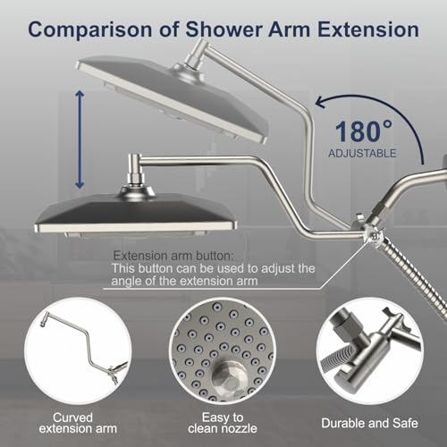 ELLO&ALLO Rain Shower Head with Handheld Spray, Rainfall Shower Head Combo with 60" Hose, Dual Showerhead Set with Adjustable Shower Extension Arm, Brushed Nickel