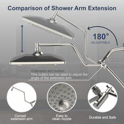 ELLO&ALLO Rain Shower Head with Handheld Spray, Rainfall Shower Head Combo with 60" Hose, Dual Showerhead Set with Adjustable Shower Extension Arm, Brushed Nickel