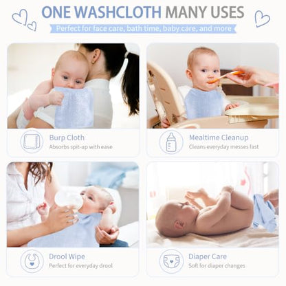 Baby Washcloths 10 Pack Rayon from Bamboo Ultra Soft Absorbent Terry Wash Cloth 10" x 10" Bath Towels for Face Burp Wipes Reusable Lightweight Newborn Essentials Shower Gift Set - color: Blue
