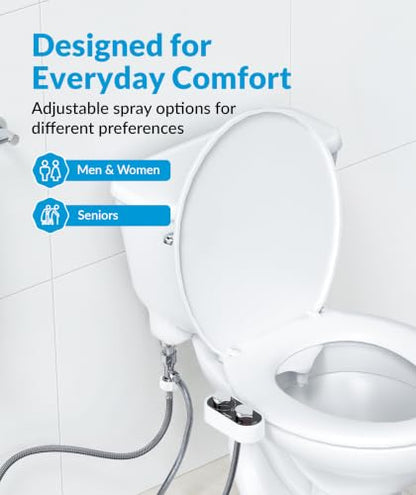 CLEAR REAR Bidet Attachment for Toilet Seat - Non-Electric with Self Cleaning Dual Nozzles, Leak Proof Connectors, Adjustable Water Spray, Rear & Feminine Wash - Hygienic Bathroom Upgrades - color: F. Black