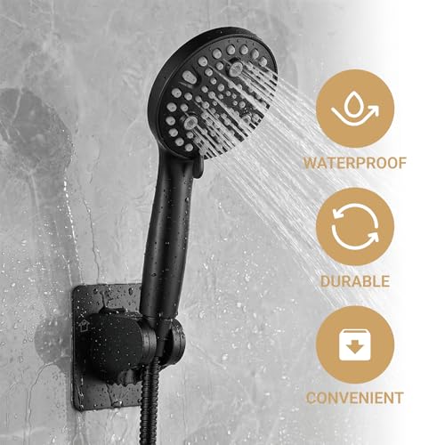 Adhesive Shower Head Holder, No Drill Wall Mount Adjustable Handheld Showerhead Bracket for Bathroom, RV, Kids Shower（Black） - style: Black