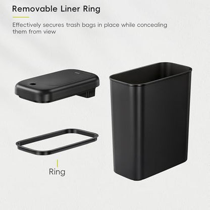 EKO Morandi Slim Automatic Bathroom Trash Can with Lid, 2.6 Gallon Touchless Garbage Can, Waterproof Motion Sensor Trash Bin for Bathroom, Office, Black - size: Morandi 10L- Midnight Black