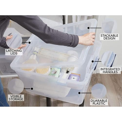 Rubbermaid Cleverstore 74 Qt Clear Storage Bins with Lids and Nesting Tray, 4-Pack, Stackable, BPA-Free, Made in USA - size: 74 Qt - 4 Pack w/ Trays