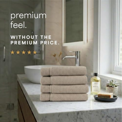 S&T INC. Aura Waffle Bath Towels, 4 Pack, 30" x 60", Beige | Quick-Dry, 420GSM, Absorbent Microfiber, Lightweight, Sewn-In Hang Loop, Compact for Home, Gym, and Travel - color: Beige