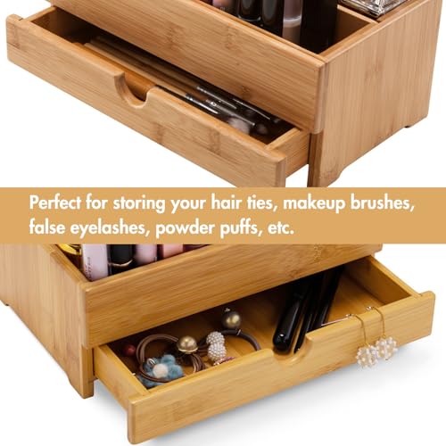 GOBAM Makeup Storage Drawer Organizer Bamboo Wood Cosmetic Display Box, Large Capacity Bathroom Beauty Countertop Organizer, Great for Bathroom Dresser - size: X-Large