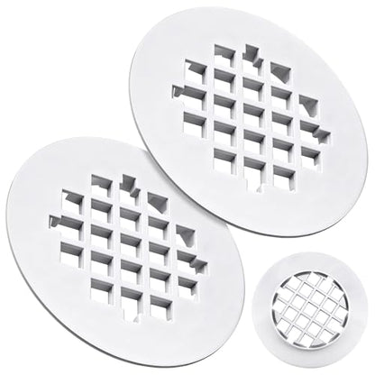 2 Pack 4-1/4 Snap in Shower Drain Cove White,PVC Plastic | Round Strainer Drain Grid, Bathroom Shower Grate Cap Replacement for Hair Catcher - color: White