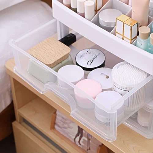 Makeup Organizer with 3 Drawers, Bathroom Vanity Countertop Storage for Cosmetics, Brushes, Lotion, Nail Lipstick and Jewelry (White) - color: White