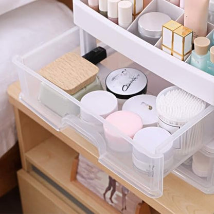 Makeup Organizer with 3 Drawers, Bathroom Vanity Countertop Storage for Cosmetics, Brushes, Lotion, Nail Lipstick and Jewelry (White) - color: White