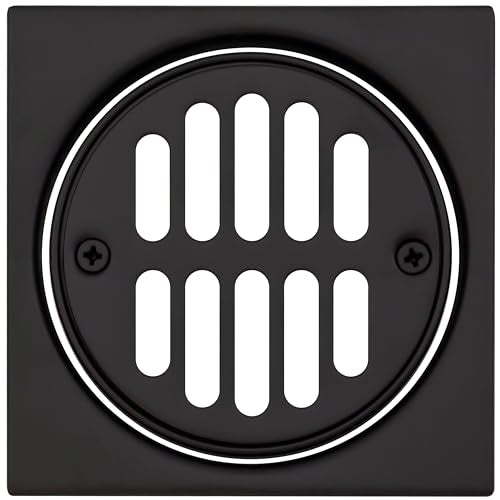 Westbrass R313-62 Square Brass Shower Tile with Round Strainer Grid Drain Cover and Crown Ring, Matte Black - color: Matte Black, size: 1-Pack