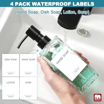 GMISUN Glass Soap Dispenser with Stainless Steel Pump, Clear Hand Soap Dispenser for Bathroom, 12 fl oz/350ml Hand and Dish Soap Dispensers Set for Kitchen, Refillable Liquid Soap and Lotion Bottle - color: Clear Bottle + Black Pump