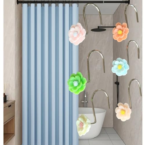 Twofish Home Flower Shower Curtain Hooks Pack of 12 Anti Rust Decorative Resin Shower Curtain Rings - color: Tetrachromic Flower