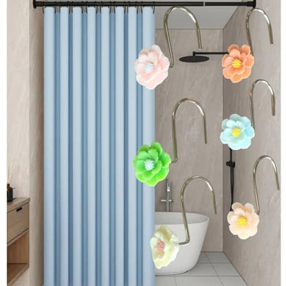 Twofish Home Flower Shower Curtain Hooks Pack of 12 Anti Rust Decorative Resin Shower Curtain Rings - color: Tetrachromic Flower