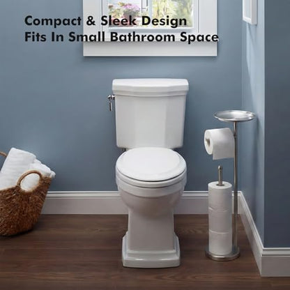 Freestanding Toilet Paper Holder with Shelf, Toilet Paper Stand with Storage for Holding Extra 4 Toilet Paper Rolls (Brushed Nickel) - color: Brushed Nickel