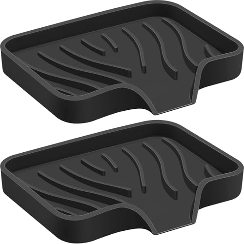 2PCS Self Draining Soap Holder,Spofit Silicone Soap Dish, Suitable for for Kitchen, Bathroom, Shower, Bath Tub,Soap Container (Black) - color: Black