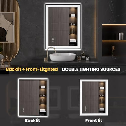 LOAAO 28"X36" LED Bathroom Mirror Black Framed | Anti-Fog, Dimmable, Memory Function, Tempered Glass, Lighted Vanity Mirror for Wall - size: 28"L x 36"W
