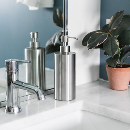 Silver Round Stainless Steel Soap Dispenser, 15 oz - color: Silver