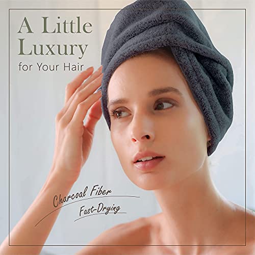 myHomeBody Hair Towel Wrap, Quick Drying Turban, Absorbent Cap – Blue | Hair Turban Towel for wet hair, Ultra Soft Charcoal Fiber Cap, Towel Head Wrap for bathing with Coconut Shell Button - color: Midnight Blue