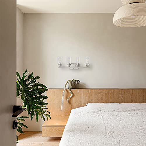 4-Light Bathroom Light Fixtures, Brushed Nickel Vanity Light with Clear Glass Shade, Modern Wall Sconce for Mirror Bedroom Hallway Farmhouse Kitchen - color: Nickel 4-Light