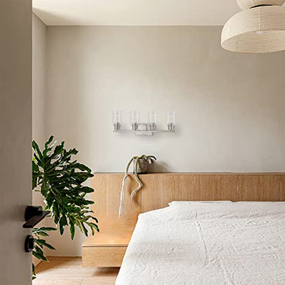 4-Light Bathroom Light Fixtures, Brushed Nickel Vanity Light with Clear Glass Shade, Modern Wall Sconce for Mirror Bedroom Hallway Farmhouse Kitchen - color: Nickel 4-Light