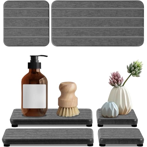 4PCS Fast Drying Diatomite Stone Soap Tray for Bathroom and Kitchen, Vanity Tray, Water Absorbing Coaster - color: Dark Gray 4stripes