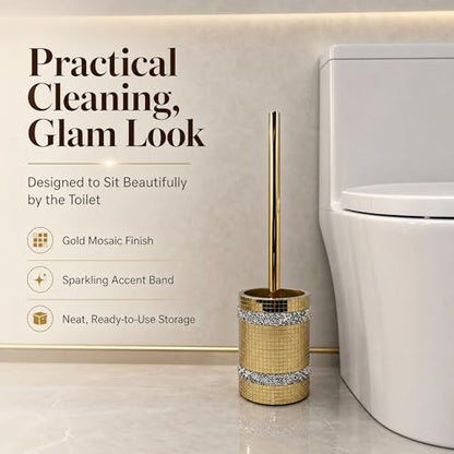 Gold Mosaic Toilet Brush Easy to Clean Household with Holder Set | Modern Style Bathroom Accessories, Equipped With a Sturdy Long Handle, Easy-To-Clean Household Toilet Brush - size: Toilet Brushes Holders