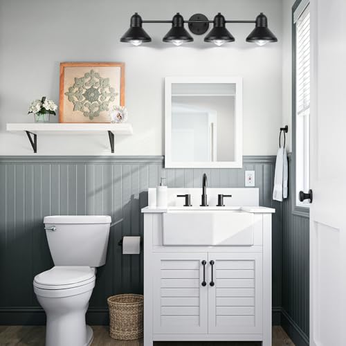 Bairth Bathroom Light Fixtures,4-Light Black Metal Vanity Light Over Mirror | Farmhouse Rustic Industrial Bathroom Vanity Light, Modern Bathroom Lights with Metal Shade for Living Room Cabinet Hallway - size: 4-Light
