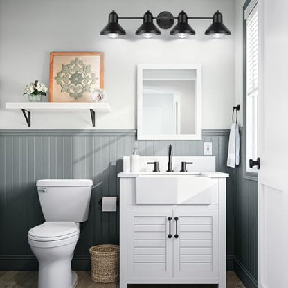 Bairth Bathroom Light Fixtures,4-Light Black Metal Vanity Light Over Mirror | Farmhouse Rustic Industrial Bathroom Vanity Light, Modern Bathroom Lights with Metal Shade for Living Room Cabinet Hallway - size: 4-Light