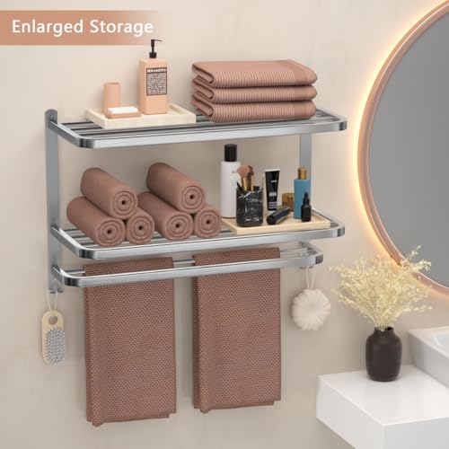 23" Towel Racks for Bathroom with Towel Bars, 3 Tier Hotel Towel Shelf Stainless Steel Wall-Mounted Holder with Towel Shelves Brushed Nickel - color: Brush Nickel