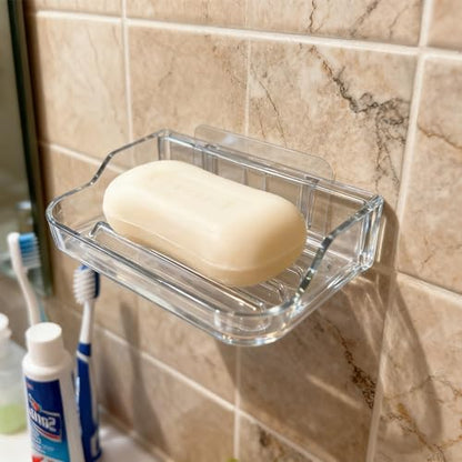 Soap Bar Holder for Shower Wall Mounted, Soap Dish Container Saver Strong Adhesive No Drilling for Bathroom Kitchen Sink, Clear