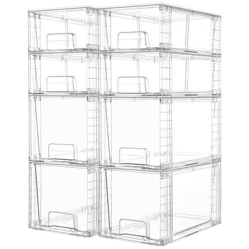 Vtopmart Clear Stackable Storage Drawers, 8 Pack Mixed Organizer Set | Medium and Small Pull-Out PET Drawers with Stackable Design for Flexible Organization, Cabinets, Closets, Pantry - style: 4 Medium+4 Small